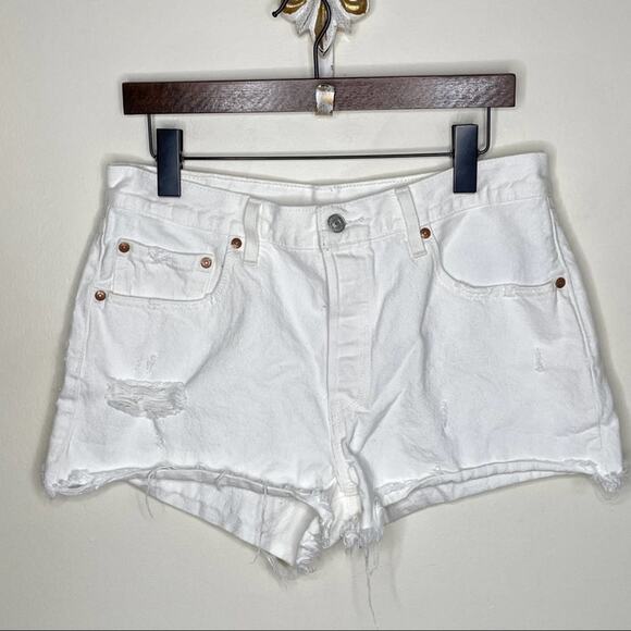 LEVI'S 501 High Rise Distressed Cutoff Shorts White Sz 31 {X24} - Picture 2 of 5